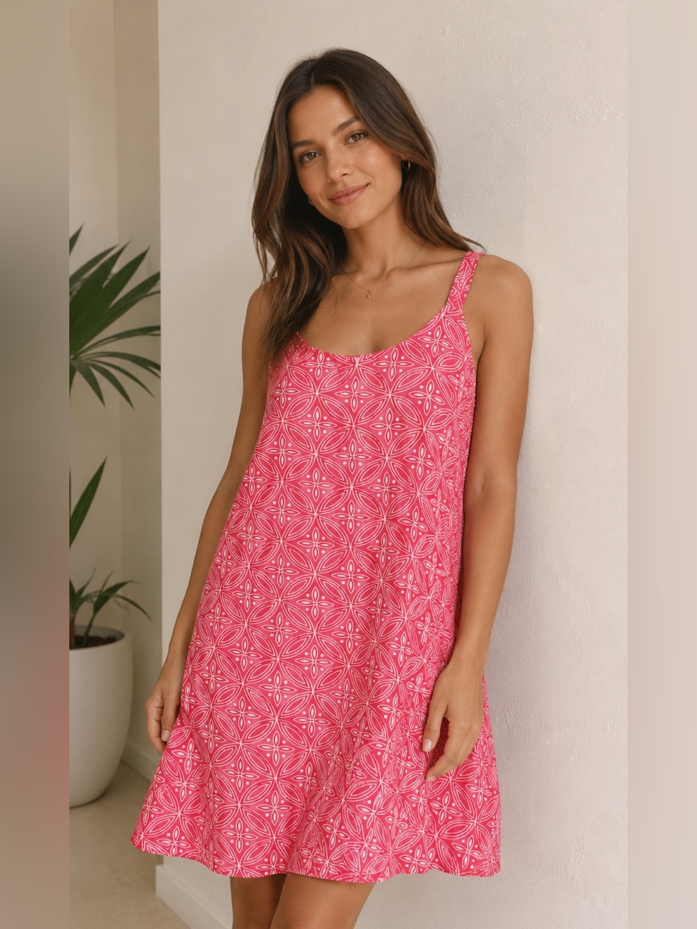Pink Geometric Print Sleeveless Sundress